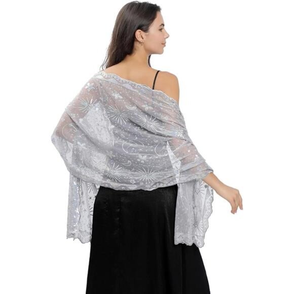 Women's Sparkling Sequin Deco Scarf Silver